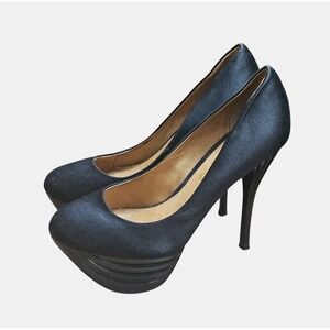 L.A.M.B. Gwen Stefani Satin Platform Stiletto Pump 5" Heels Z-Project Black‎ 7 M